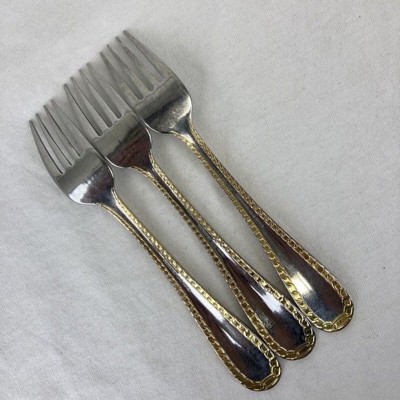 3 Retroneu GOLD ACCENT Chain 7” 18/8 Korea Stainless Dessert Fork Good Quality - Picture 7 of 10